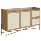 Balcão Buffet 2 Portas Oslo Artesano 139 cm (larg) MDP Hanover Palha Sintética Bege Pé Metal Dourado