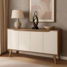 Balcão Buffet 4 Portas 150 Cm Quartzo Off White Nature Henn Off White e Nature Pés Madeira Balcão Buffet 4 Portas 150 Cm Quartzo Off White Nature Henn Off White e Nature Pés Madeira