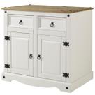 Balcão Buffet de Madeira Maciça com 2 Portas e 2 Gavetas Branco Lavado