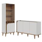 Balcão Buffet e Cristaleira com Adega Madrid C05 Off White Matte/Freijó - Mpozenato