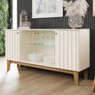 Balcão Buffet Eiffel 4 Portas 3 Prateleiras com Vidro Ripado Off White/Nature - Henn