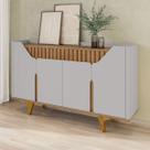 Balcão Buffet Emerald 4 Portas Ripado Off White/Cinamomo - Pnr Móveis