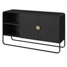 Balcão Buffet Orgânico Luna Artesano 135 cm (larg) em MDP Nero Duas Portas Base Metal Preto