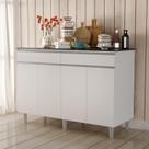 BALCÃO BUFFET PLUS. ALTO 4 PORTAS + 2 GAVETAS PUXADORES EM ALUMÍNIO COR BRANCO MARMORIZADO GRANDE 1.26m
