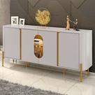 Balcão Buffet Tambaú 4 Portas 1 Prateleira com Vidro e Led Off White/Naturalle - Móveis Bechara