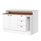Balcão com Ilha Gourmet 2 Portas 3 Gavetas com Tampo Americana Henn - Branco HP Fosco/Nature