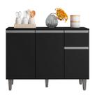 Balcão Com Tampo Vanessa 3 Portas 105 cm Preto AJL