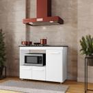 Balcão Cooktop Ana 114cm 3 Portas em MDP Pés Pintura UV Cor:BrancoTamanho:5 Bocas