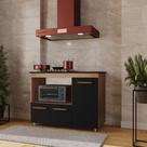 Balcão Cooktop Ana 5 Bocas 114m com Nicho Para Forno e 3 Portas - Savana/Preto Móblis Balcão Cooktop Ana 5 Bocas 114m com Nicho Para Forno e 3 Portas - Savana/Preto Móblis