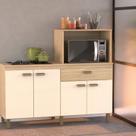 Balcão Cooktop e Forno Micro-Ondas 4 Portas e 1 Gaveta Bege/Amendoa/Off White