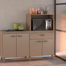 Balcão Cooktop e Forno Micro-Ondas 4 Portas e 1 Gaveta Marrom/Champagne/Rosé