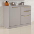 Balcão Cozinha 1 Porta 3 Gavetas 120cm com Tampo 100% MDF Rodapé em PVC Essence Itatiaia Cinza/Fendi