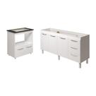 Balcão Cozinha Armário Gabinete De Pia 160 Cm Estela E Balcão Para Fogão Cooktop 4 Bocas Evelyn Branco