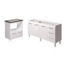 Balcão Cozinha Armário Gabinete De Pia 160 Cm Estela E Balcão Para Fogão Cooktop 5 Bocas Evelyn Branco