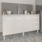 Balcão Cozinha Armário Gabinete para Pia 157 cm 3 Portas e 3 Gavetas Estela Branco
