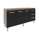 Balcão Cozinha Armário Gabinete Para Pia 157 Cm 3 Portas E 3 Gavetas Estela Savana Preto