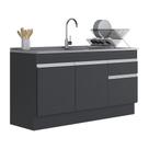 Balcão Cozinha c/ Rodapé Gabinete Pia 150cm 3 Ptas 1 Gav Veneza Multimóveis MP2115.898 Preto/Branco