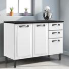 Balcão Cozinha em Aço 3 Portas e 2 Gavetas 120cm com Tampo New Premium Itatiaia Branco/Nero Marquina