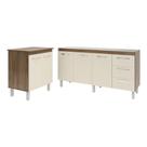 Balcão Cozinha Gabinete Para Pia 138 Cm Carine E Balcão Jane Para Microondas Ou Forno Elétrico Savana Off White