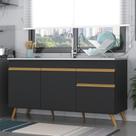 Balcão Cozinha Gabinete Pia 3 Portas 1 Gaveta Preto