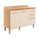 Balcão Cozinha Intenza 120cm 3 Portas 2 Gavetas com Tampo Freijó/Off White Cristal - Nicioli