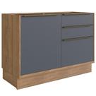 Balcão Cozinha Modular 100% MDF Édez Uno, 1 Porta e 3 Gavetas, Grafite e Louro Freijó