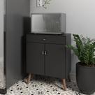 Balcão Cozinha para Micro-ondas 2 Portas 1 Gaveta Pés Palito MDF Preto Retrô