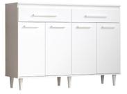 Balcao de Cozinha 1.36m Bancada Letícia Plus cor Branco brilho Flex com 4 Portas + 2 gavetas