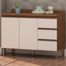 Balcão de Cozinha 2 Portas 3 Gavetas Ebano Fosco/Off White Fosco 1303m - Genialflex