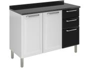 Balcão de Cozinha 3 Portas 2 Gavetas Itatiaia Tarsila de Aço 120cm Branco/Preto