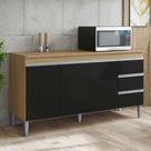 Balcão De Cozinha Ambiente Andréia Com Tampo 150 Cm Amendoa Preto - Ajl Balcão De Cozinha Ambiente Andréia Com Tampo 150 Cm Amendoa Preto - Ajl