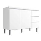 Balcão de Cozinha Andréia 120 cm Branco Com Tampo MDP AJL Móveis Balcão de Cozinha Andréia 120 cm Branco Com Tampo MDP AJL Móveis