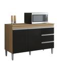 Balcão de Cozinha Andréia 120cm Amêndoa/Preto + Tampo - AJL Móveis