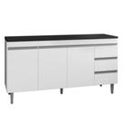 Balcão De Cozinha Andréia Branco Com Tampo 150 Cm Preto Fosco - Ajl