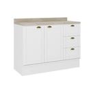 Balcão de Cozinha c/ Tampo Bella 2608 c/ 2 Portas e 3 Gavetas 120cm Branco - Carraro