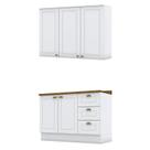 Balcão de Cozinha com Armário Aéreo 3 Portas 120cm Americana Branco HP - Henn