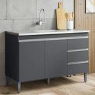 Balcão de Cozinha Com Pia Inox 100cm 3 Gavetas Andréia Cinza - AJL Móveis