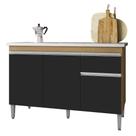 Balcão de Cozinha Com Pia Inox 120cm 1 Gaveta Tatiane Amêndoa/Preto - AJL Móveis