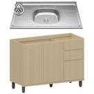 Balcão de Cozinha Com Pia Inox 120cm Pierre Carvalho L01 - Mpozenato