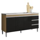 Balcão de Cozinha Com Pia Inox 150cm 3 Gavetas Andréia Amêndoa/Preto - AJL Móveis Balcão de Cozinha Com Pia Inox 150cm 3 Gavetas Andréia Amêndoa/Preto - AJL Móveis