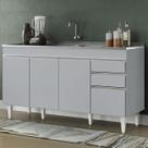Balcão de Cozinha com Pia Inox 150cm 4 Portas Marrocos Cinza Claro - Lumil