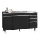Balcão de Cozinha Com Pia Inox 160cm 3 Gavetas Andréia Preto - AJL Móveis Balcão de Cozinha Com Pia Inox 160cm 3 Gavetas Andréia Preto - AJL Móveis