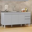 Balcão de Cozinha com Pia Inox 160cm Arkansas Cinza Claro - Lumil Balcão de Cozinha com Pia Inox 160cm Arkansas Cinza Claro - Lumil