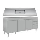 Balcão de Cozinha Com Pia Inox 180cm 4 Portas Dallas Cinza Claro - Lumil