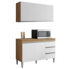 Balcão de Cozinha com Tampo 120cm e Armário Aéreo Andreia Amêndoa Branco - AJL