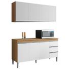 Balcão de Cozinha com Tampo 160cm e Armário Aéreo Andreia Amêndoa Branco - AJL Balcão de Cozinha com Tampo 160cm e Armário Aéreo Andreia Amêndoa Branco - AJL