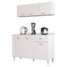 Balcão De Cozinha Com Tampo E Armário Aéreo 120 Cm Branco Brilho - Poquema