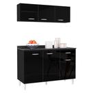 Balcão De Cozinha Com Tampo E Armário Aéreo 120 Cm Preto - Poquema