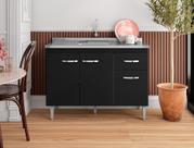 Balcão de Cozinha Gabriela 120cm Preto S/Tampo - AJL Móveis