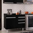 Balcão de Cozinha Lavanderia com Tampo 02 Gavetas Bia Preto 100 cm L06 - D'Rossi